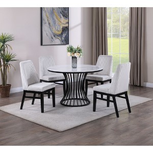 5-Piece Dining Set with Faux Marble Round Table and 4 Upholstered Chairs - 1 of 4