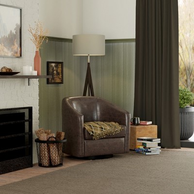 Dark Chocolate Faux Leather Swivel Barrel Chair