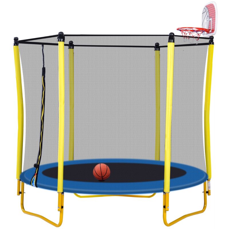 5.5 FT Kids Outdoor and Indoor Trampoline with Playpen, Basketball Hoop and Ball - ModernLuxe, 3 of 10