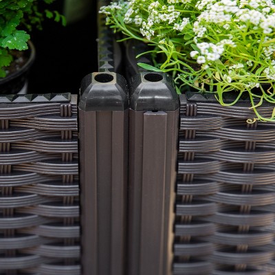 Barton Brown Wicker Raised Garden Planter Box with Wheels
