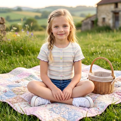 INSPIRE CHIC Girls Crew Neck Short Sleeve Tops Striped Rib Knit Lettuce Cuff Cotton Shirt Large White Purple — фото 3