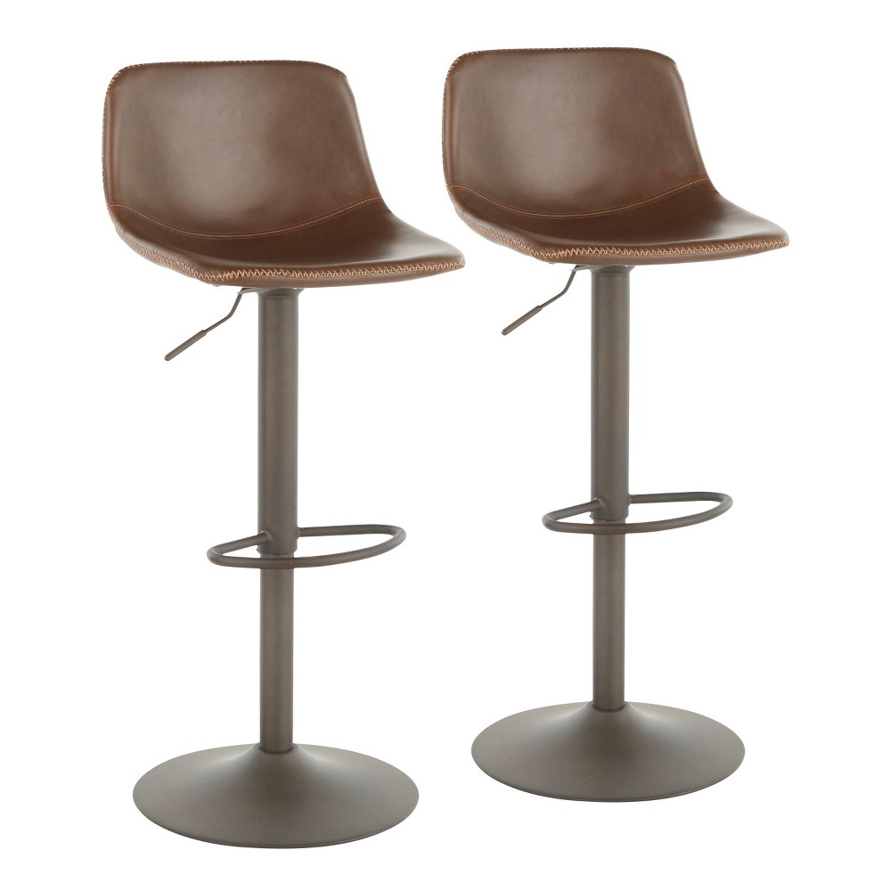 Photos - Chair Set of 2 31.25" Duke Industrial Adjustable Height Barstools Antiqued Brown