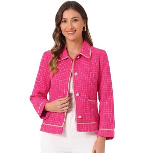 INSPIRE CHIC Women's Point Collar Long Sleeve Contrast Trim Button Down Work Office Jacket - 1 of 4