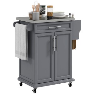 NicBex 1 Drawer Rolling Kitchen Island Cart with Cabinet and Stainless Steel Countertop,Kitchen Island with Spice Rack,Island Table for Kitchen - 1 of 4