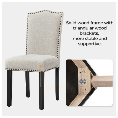 Beige Upholstered Dining Chairs with Nailhead Trim, Set of 2
