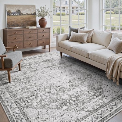 MontVoo Medallion Floral Washable Rug Gray