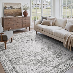 MontVoo Medallion Floral Washable Rug Gray - 1 of 4