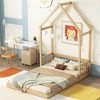 NicBex Full Size Wood Montessori Bed with House-Shaped Roof Headboard,Floor Bed with Semi-Fence Design,Modern Toddler Bed for Bedroom - 2 of 4