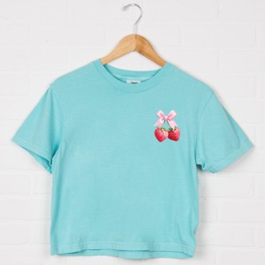 Simply Sage Market Coquette Strawberry Watercolor Boxy Crop Top - 1 of 4