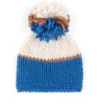 Shiraleah Vermot Blue and White Color Block Beanie with Pom