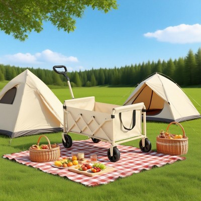 Lightweight Heavy Duty Folding Beach Wagon, Portable Utility Cart with Wheels for Camping, Grocery, Garden - ModernLuxe
