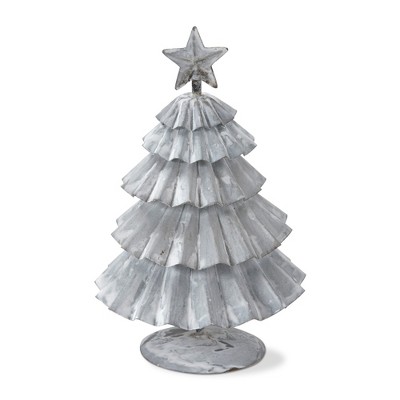 tag Gray Crimped Tin Tree with Star Tree Topper Tabletop Decoration, Tall 7.7H in.