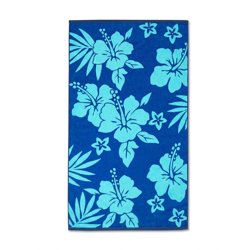 36"x72" Hibiscus Floral Oversized Beach Towel Blue
