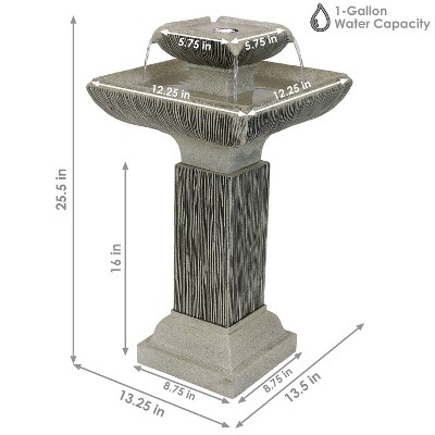 Sunnydaze Square 2-Tier Outdoor Bird Bath Fountain with LED Lights - 25" - Thumbnail 3