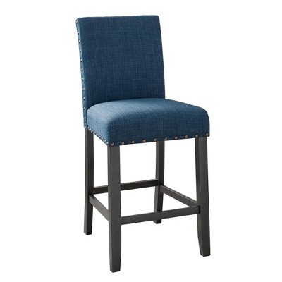 Marine Blue Upholstered Counter Stools with Nailhead Trim, Set of 2