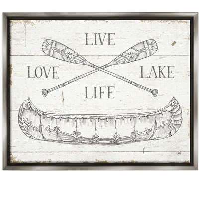 Stupell Industries Live Love Lake Rustic Canoe Oars Floater Canvas Wall Art