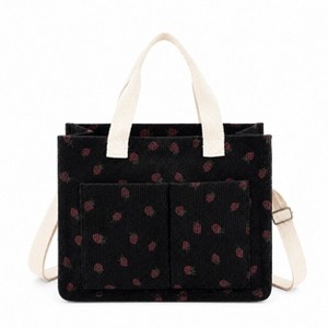 Alilang Canvas Strawberry Print Tote Bag with Shoulder Strap and