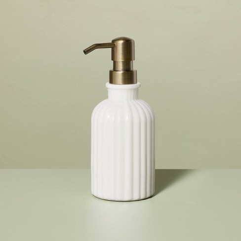 Fluted Milk Glass Soap Pump Brass Finish - Hearth & Hand™ With