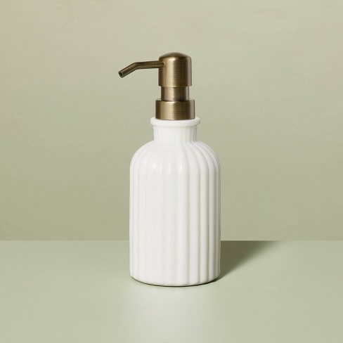 Etched Glass and Brass Soap Dispenser - Magnolia