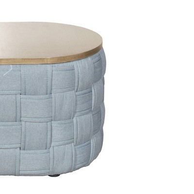 Light Teal Oval Wood and Metal Coffee Table