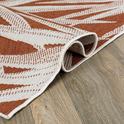 Rust and White Synthetic Flat Woven Reversible Runner Rug