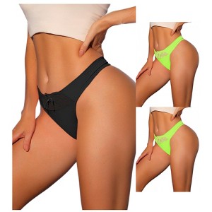 Allegra K Women's Low Waist Smooth Elastic Lace Waist Thongs 3 Packs - 1 of 4