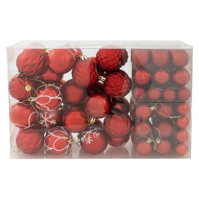 Red Shatterproof Plastic Christmas Ornament Set, 100 Pieces