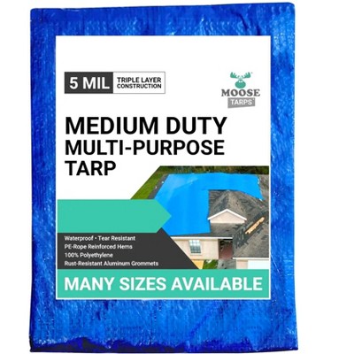 Moose Supply 5 Mil Waterproof Blue Poly Tarp Covers With Grommets, 16 ...