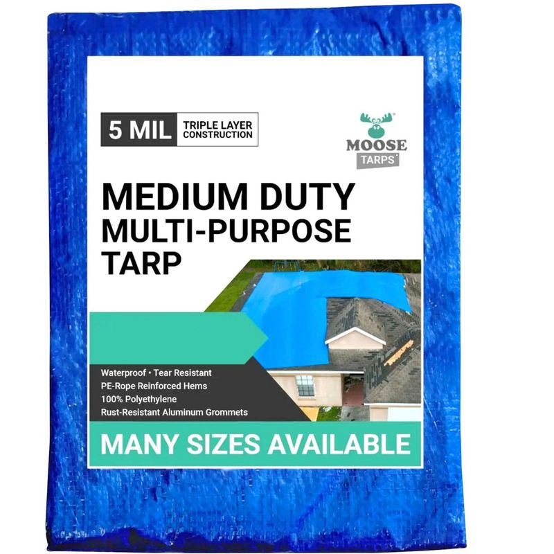 Moose Supply 5 Mil Waterproof Blue Poly Tarp Covers with Grommets, 1 of 7