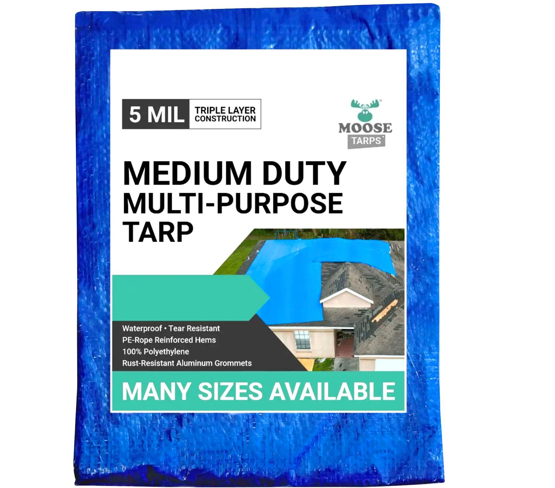 Moose Supply 5 Mil Waterproof Blue Poly Tarp Covers with Grommets