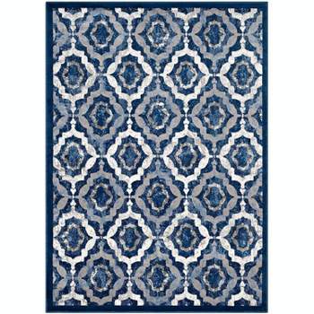 Modway Kalinda Rustic Vintage Moroccan Trellis 5x8 Area Rug in Beige, Moroccan Blue and Ivory