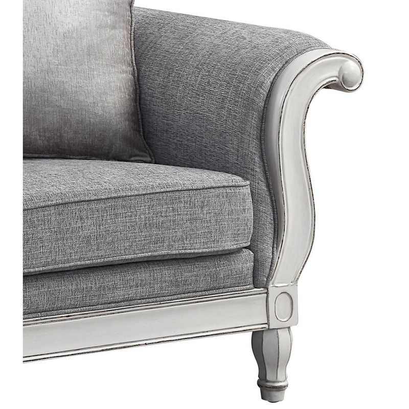 71&#34; Florian Sofa Gray Fabric and Antique White Finish - Acme Furniture, 3 of 10