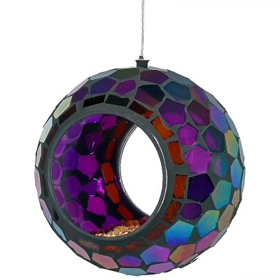 Iridescent Purple Mosaic Glass Hanging Bird Feeder, 6-Inch