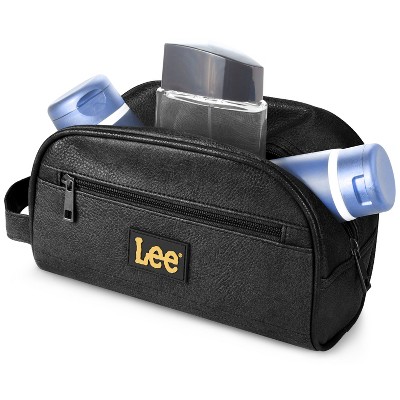 Lee Men's Toiletry Bag, PU Leather Travel Dopp Kit, Water-Resistant Men's Travel Size Toiletries Containers, Travel Essentials Hanging Cosmetic Bag