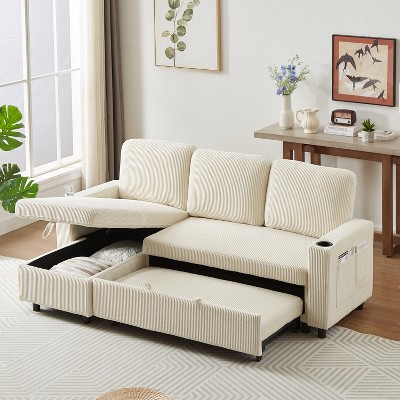Racxily Linen L-Shaped Combo Sofa Sofa Bed with Pullout Bed, Reversible Sofas Bed, for Tight Spaces, Reversible Sleeper Combo Couch