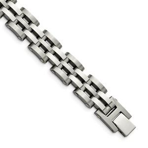 Black Bow Jewelry 13mm Stainless Steel Brushed & Polished Panther Link Bracelet, 8.75 In - 1 of 4