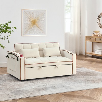 3 in 1 Convertible Sleeper Sofa Bed 55 Velvet TIRAMISUBEST 3 Position Adjustable Back USB Phone Stand Ashtray Bonus Pillows Compact Lounger