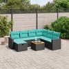 vidaXL 8 Piece Patio Sofa Set with Cushions Black Poly Rattan - Black and Blue 3x Middle 3x Corner Footrest Table - 2 of 4