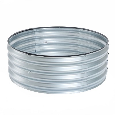 LuxenHome 35.83in Round Galvanized Steel Raised Garden Bed Planter Silver