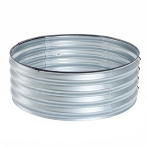 LuxenHome 35.83in Round Galvanized Steel Raised Garden Bed Planter Silver - 1 of 4