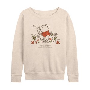 Women's Disney Pooh Flowers Lightweight French Terry Wide Neck