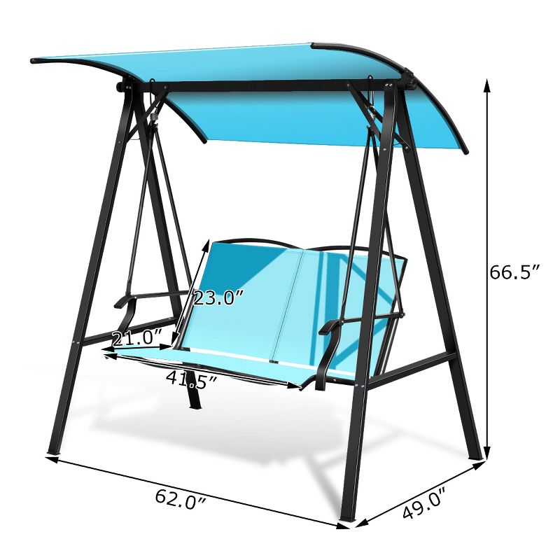 Tangkula Outdoor Patio Swing Loveseat Hammock Hanging Chair Turquoise, 3 of 9