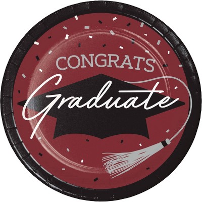 Creative Converting 9" Graduate School Spirit Burgundy Red Paper Plates 54ct