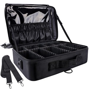 Generic Large Capacity Travel Makeup Train Case,Portable Makeup Brush Bag Organizer Storage with Adjustable Dividers and Shoulder Strap - 1 of 4