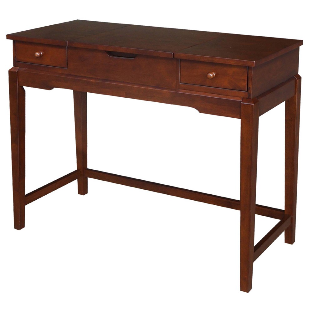 Vanity Table Espresso - International Concepts: Solid Parawood, Mid-Century, Mirror Included