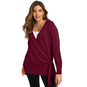 June + Vie by Roaman's Women's Plus Size Wrap-Front Cardigan - 1 of 4