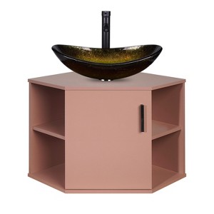 ELECWISH 28 Inch Bathroom Vanity, Pink Corner Bathroom Vanity with Open Shelves, Floating Bathroom Vanity for Small Space, Wall Mounted Bathroom Vanity Without Sink or Mirror - 1 of 4