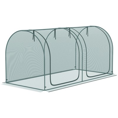 Outsunny Crop Cage with Two Zippered Doors, Storage Bag and Ground Stakes, Plant Protection Tent