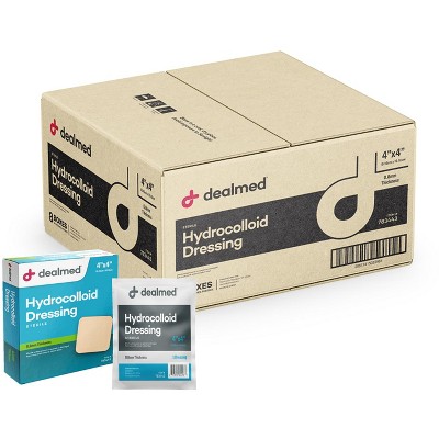 Dealmed 4” x 4” Hydrocolloid Dressings, Individually Wrapped Wound Care for First Aid, 10 Count (Case Pack)