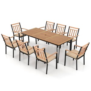 Tangkula 9 PCS Patio Dining Set w/ Rectangular Acacia Wood Dining Table 8 Cushioned Chairs - 1 of 4